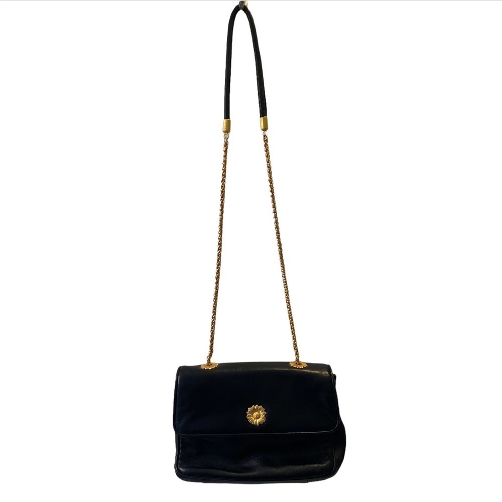 Escada Leather Black Crossbody Bag Gold Hardware Chain Daisy Clasp